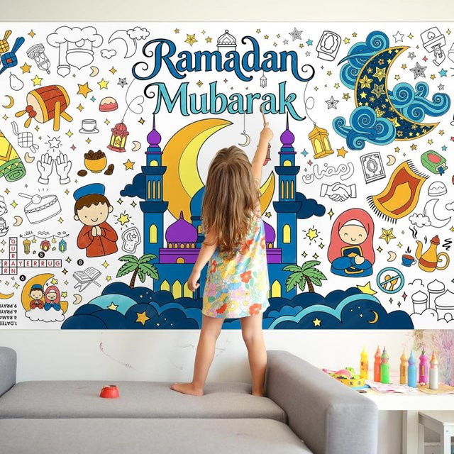VIKAMA Ramadan Tischdecke mit orientalischem Mond-Design, Mehrfarbig, Rechteckig - Bild 1