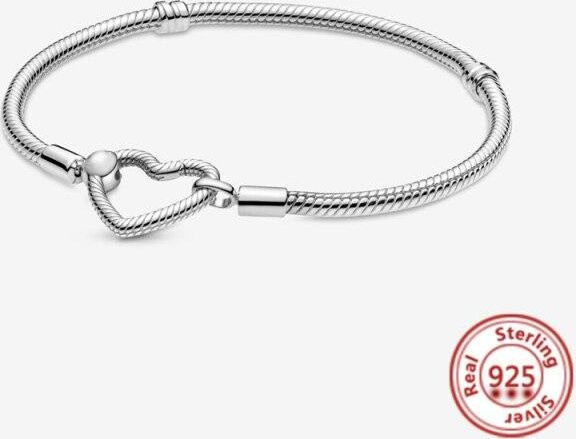 Armband 925 Sterling Silber, Herz, Perlen Charms, 18cm, Unisex - Bild 1