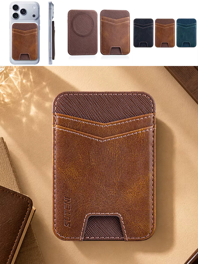 SUTENI Handy-Magnet-Tasche aus Kunstleder mit RFID-Schutz als Kartenhalter und Geldbörse in Blau oder Braun - Bild 6