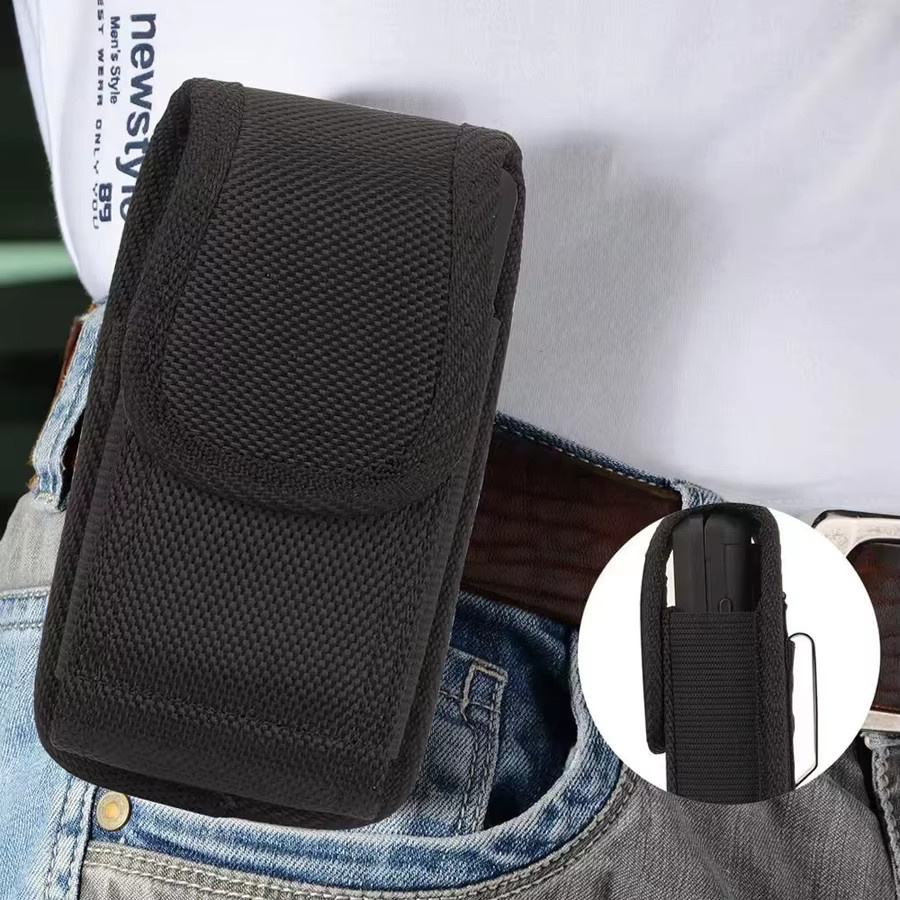 Telefon Holster aus Oxford-Tuch für Nokia 2760 und Nokia 2720 Flip sowie Alcatel Go Flip, Schwarz, mit Gürtelclip und Gürteltasche - Bild 6