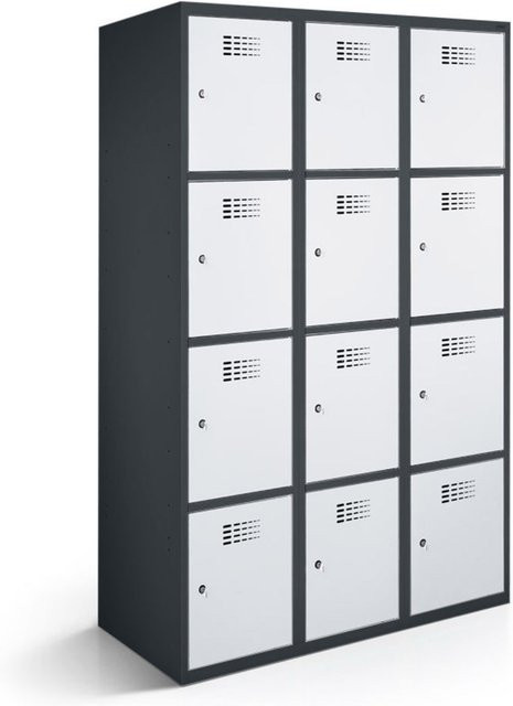 rotstahl Fächerschrank mit 12 Fächern (3x4) in Anthrazitgrau und Hellgrau, B/T/H: 120 x 50 x 180 cm - Bild 1