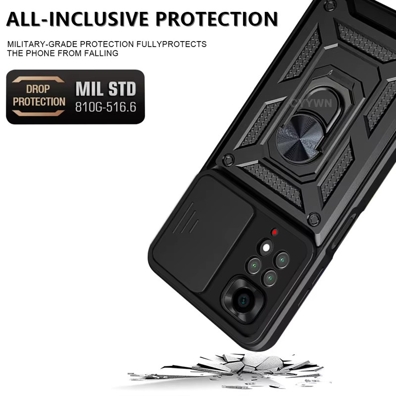 Slide Kamera Objektiv Schutz Rüstung mit Ring Halterung und Push Abdeckung für Xiaomi Redmi Note 14 13 12 11 Pro Plus 11s 12s in Schwarz und Silber - Bild 2
