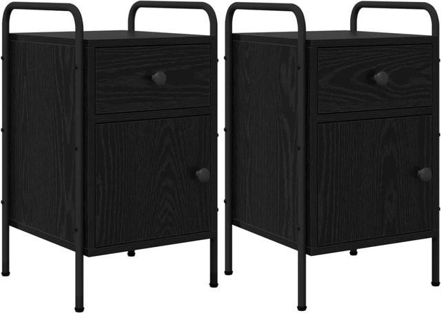 vidaXL Nachttisch Set 2 Stück Schwarze Eiche im industriellen Design B/T/H: 35 x 36,5 x 61 cm - Bild 1
