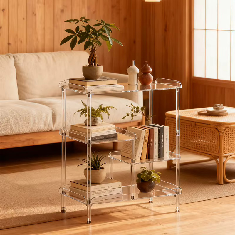 LIUSHADUOLA Acryl Beistelltisch in Transparent, Mehrschichtiges Wohnzimmer-Aufbewahrungsregal und Snacktablett im modernen Design - Bild 2