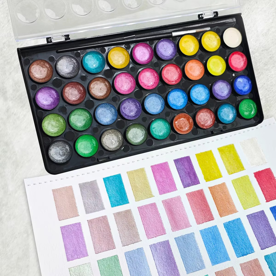 kissbuty Professionelles Aquarellfarben-Set mit 16 Farben in einer praktischen Kunststoffbox, Mehrfarbig - Bild 2