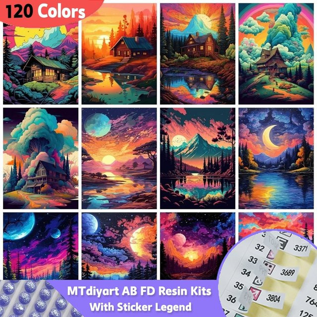 Sticky Legend Diamant-Gemälde DIY Set mit Mond und Berg als bunte Landschaft in Multicolour - Bild 1