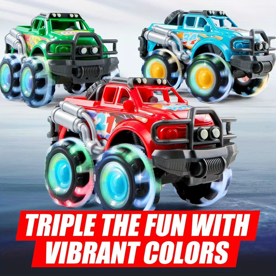 JOYFY Monster-Truck-Spielzeug, 3-teiliges Set, mit blinkenden LED-Rädern, reibungsangetrieben - Bild 4