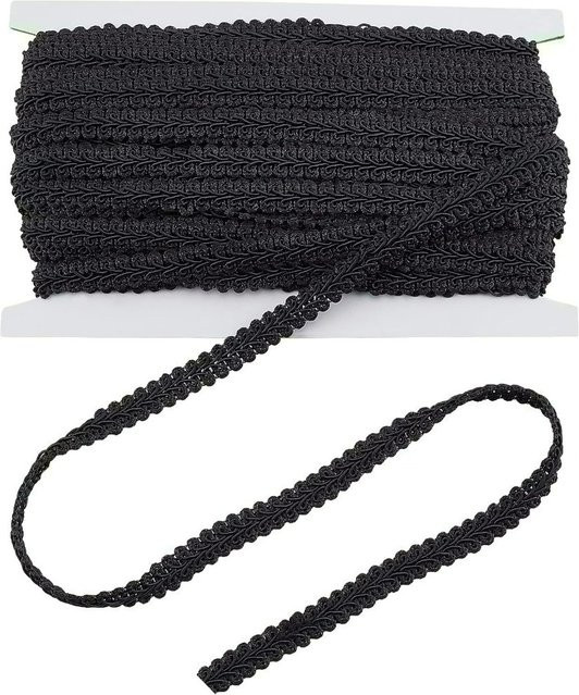 Schwarzes Gimp-Besatzband aus Polyester als gewebter Zopfbesatz für DIY-Projekte, Kostüme und Polsterungen - Bild 1