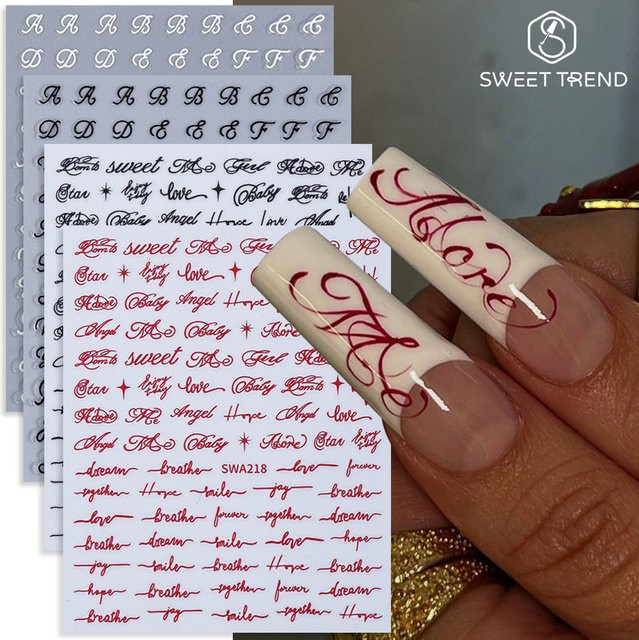 SWEET TREND Nagelaufkleber, Englische Buchstaben Gotik-Stil, Glänzend, 4 Stück - Bild 1