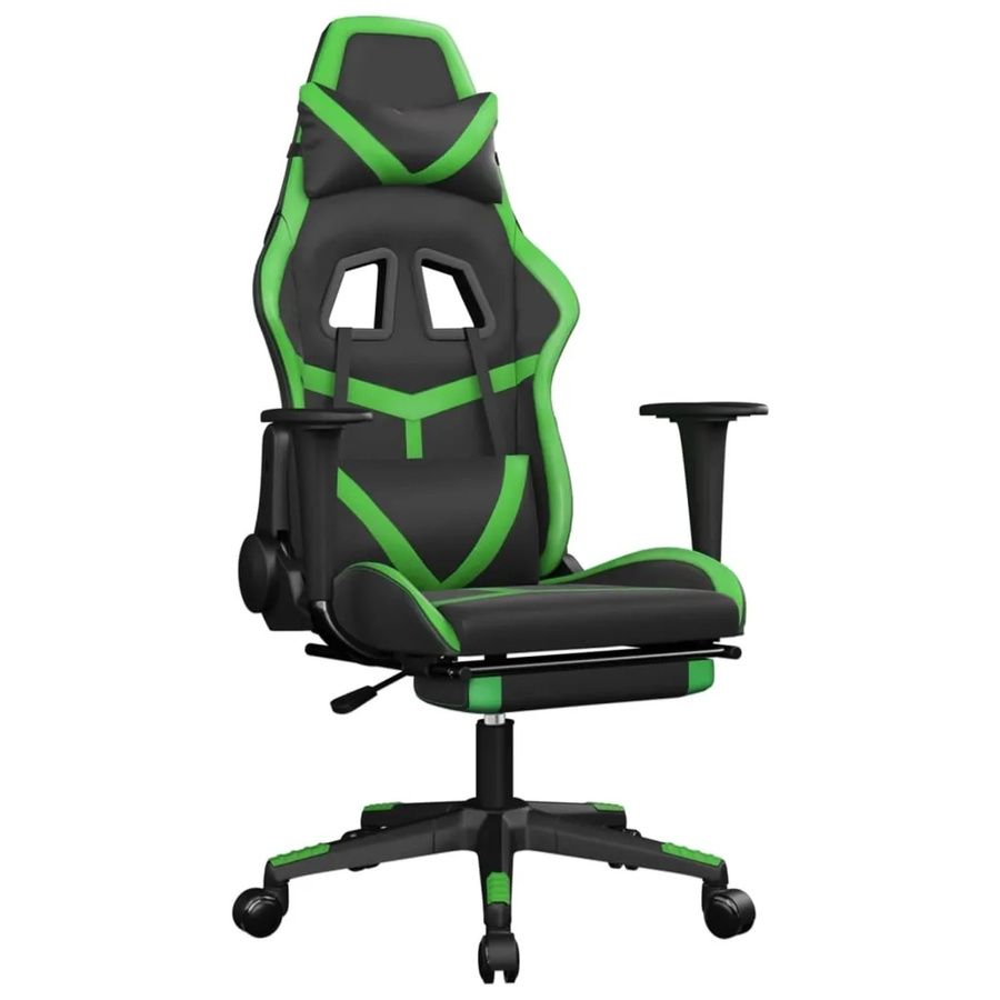 vidaXL Gaming-Stuhl Modell 3 in Schwarz und Grün aus Kunstleder mit Fußstütze und Armlehnen - Bild 2