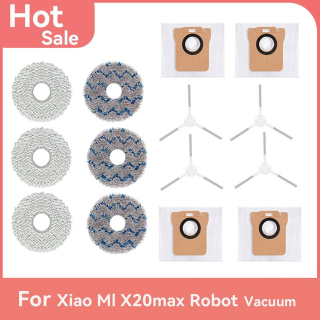 GUYN Ersatzteil-Set für Xiaomi Roboter-Staubsauger X20+ X20Plus X20pro X20max mit Wischtüchern, Staubbeuteln und Seitenbürsten - Bild 1