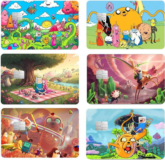 Rastar Anime Adventure Time Aufkleber-Folie für Kreditkarten, Debitkarten und Bankkarten, 4 Stück Set, Multicolor, Unisex - Bild 1