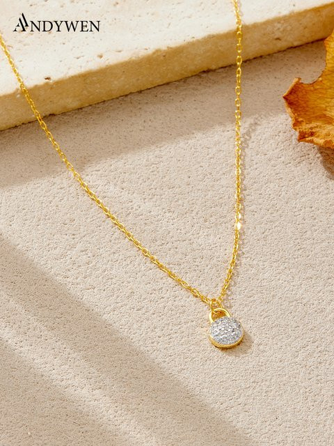 ANDYWEN Halskette mit Schloss-Anhänger, 925 Silber, Gold, Zirkonia, Damen - Bild 1