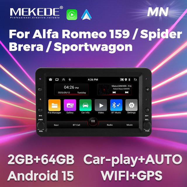 MEKEDE Carplay Android Auto Radio für Alfa Romeo 159 Brera Spider Sportwagon mit 7 Zoll IPS Display, WIFI und GPS, Schwarz - Bild 1
