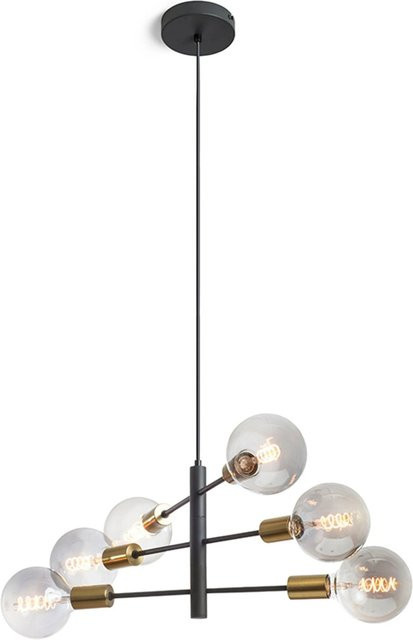 Rendl Pendelleuchte Artemia 6 in Schwarz mit Messing-Details, verstellbar, LED, E27, 90 W - Bild 1