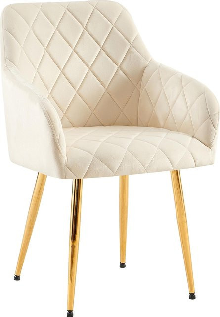 CLP Esszimmerstuhl Monett Polsterstuhl mit Samtbezug in Beige und Metallgestell mit rautenförmigem Steppmuster - Bild 1