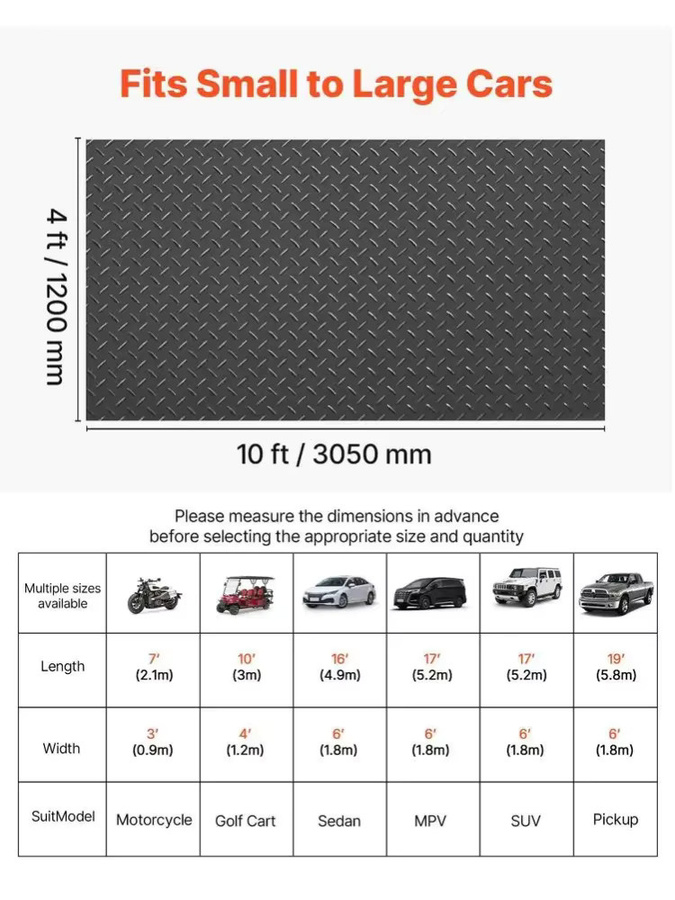 Rutschfeste Garagenbodenmatte aus PVC mit Diamantstruktur in Schwarz, B: 121,92 cm, L: 304,8 cm, Dicke: 2,2 mm - Bild 9