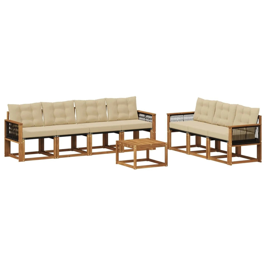vidaXL Outdoor-Sofagarnitur aus Akazienholz mit 8 Kissen in Natur und Beige - Bild 2