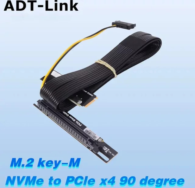 ADT-Link M43UH PCIe 4.0 x16 auf M.2 NVMe M Key SSD Riser Adapter, Flexibler Extender für Videokarten-Erweiterung, Schwarz - Bild 1