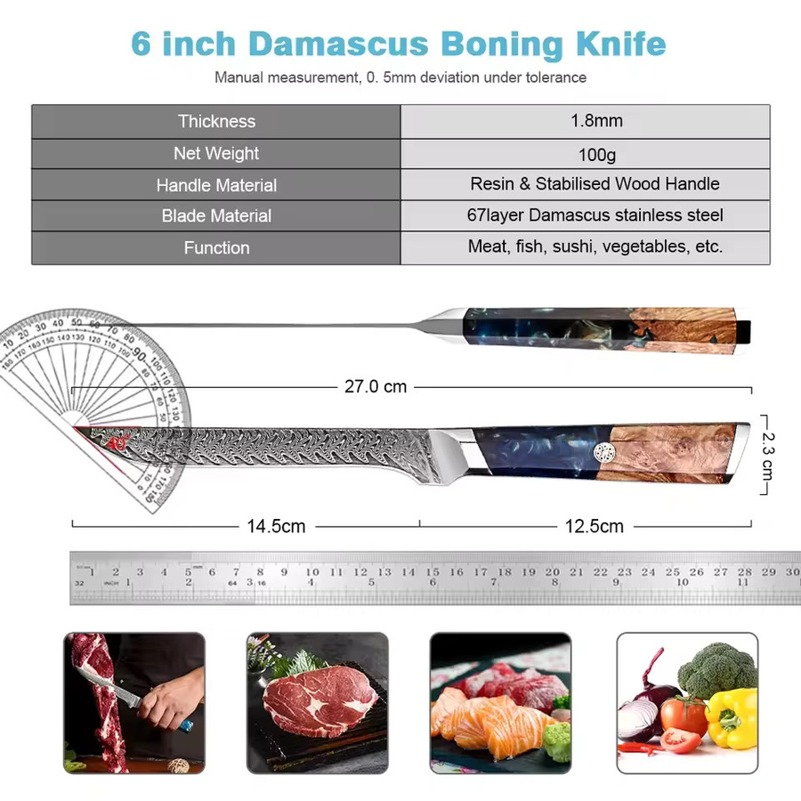Xituo Ausbeinmesser aus Damaststahl mit Holzgriff, 15,24 cm professionelles japanisches Filetmesser in Mehrfarben - Bild 2
