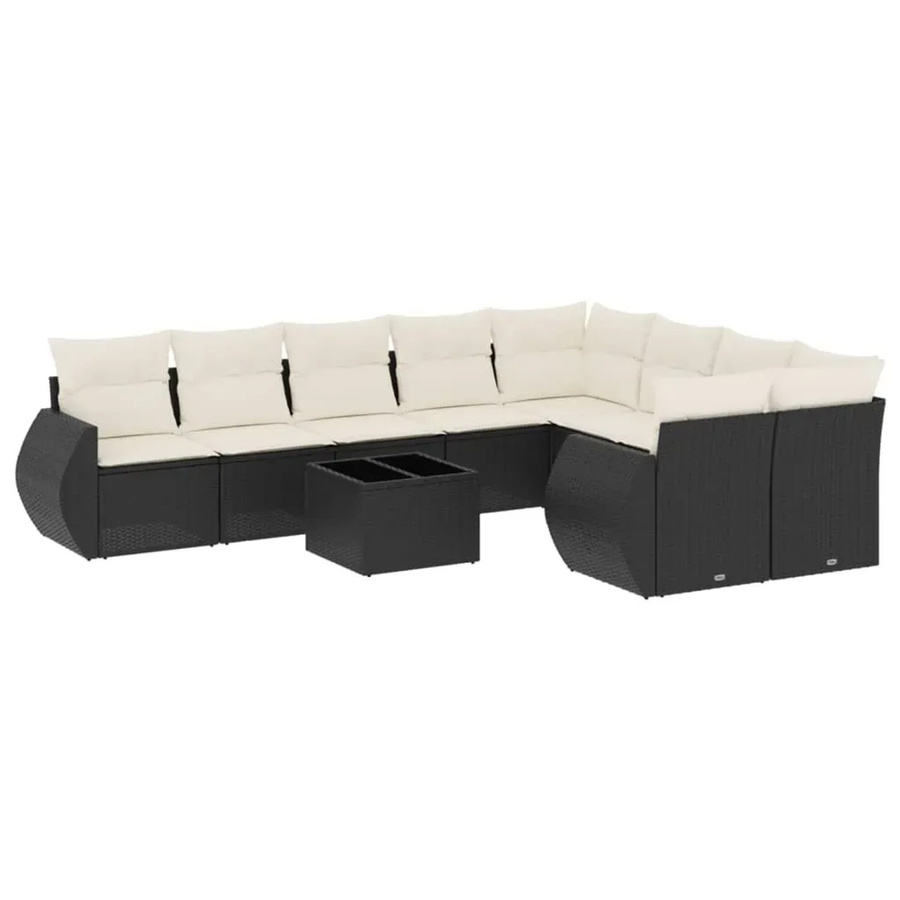 vidaXL 10-tlg Garten-Sofagarnitur aus Poly-Rattan in Schwarz mit Kissen und L-Form - Bild 2