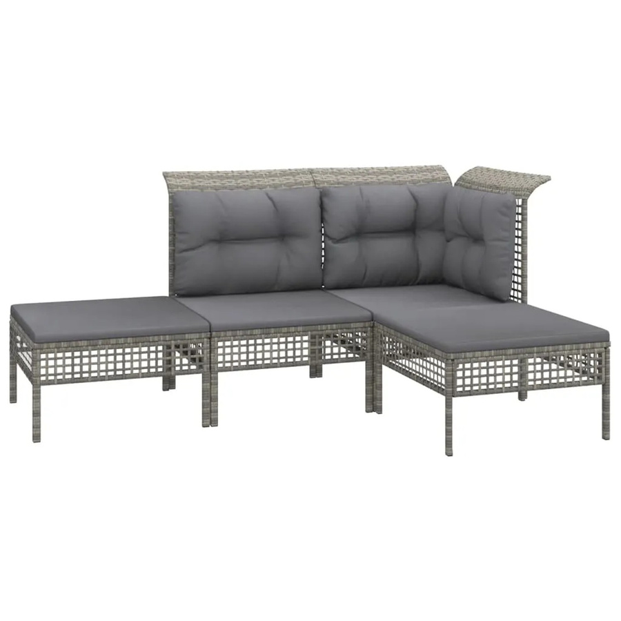 vidaXL 4-tlg Garten-Lounge-Set L-Form aus grauem PE-Rattan mit Kissen und pulverbeschichtetem Stahlgestell - Bild 2