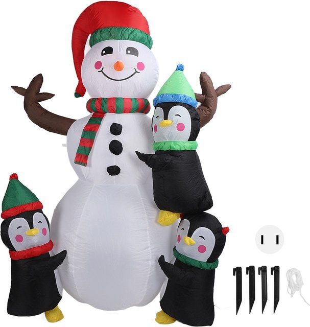 Aufblasbarer Weihnachts-Schneemann mit Pinguinen und LED-Lichtern von KONNWEI, Farbe Schwarz/Mehrfarbig, Höhe: 180 cm - Bild 1