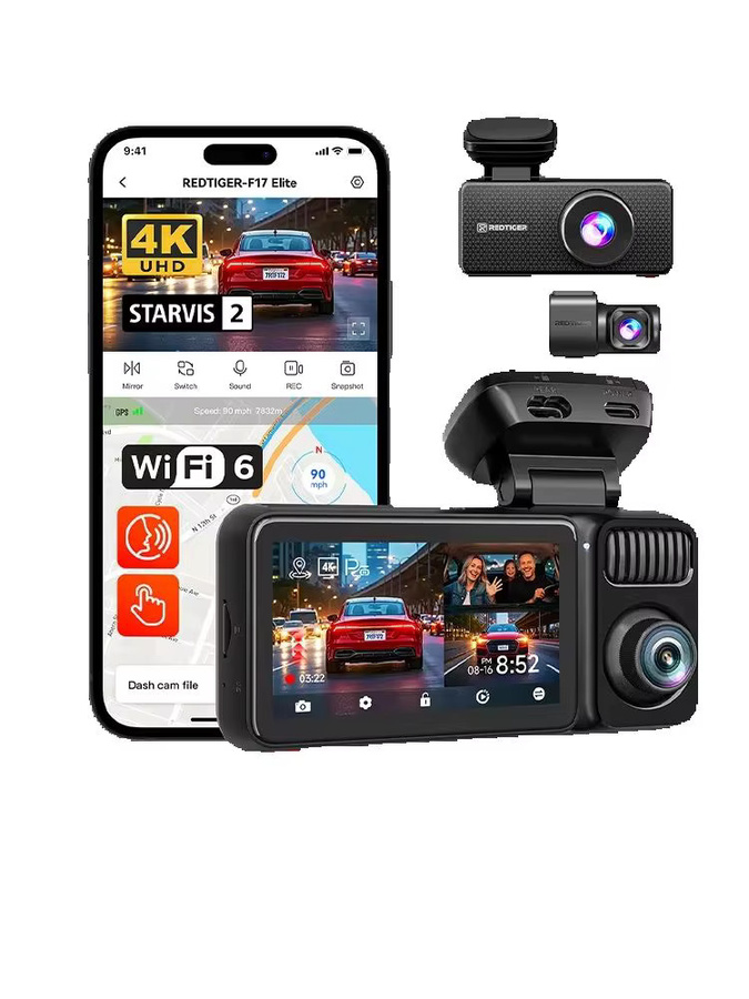 REDTIGER F17 Elite 4K Dashcam 3-Kanal-Autokamera mit WLAN, GPS, Vollfarb-Nachtsicht und Sprachsteuerung in Schwarz - Bild 6