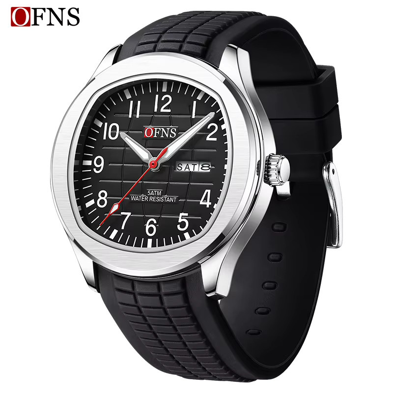 OFNS Armbanduhr Quarz, Datum, Edelstahl, Silikon, Schwarz, Herren - Bild 6