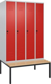 C+P Spind Classic PLUS Garderobenspind mit Sitzbank, 4 Abteile, B/T/H: 212 x 120 x 81,5 cm, mit Sicherheits-Drehriegel, 4 Garderobenhaken und mittiger Trennwand, Buche-Hartholz und Stahl - Bild 1
