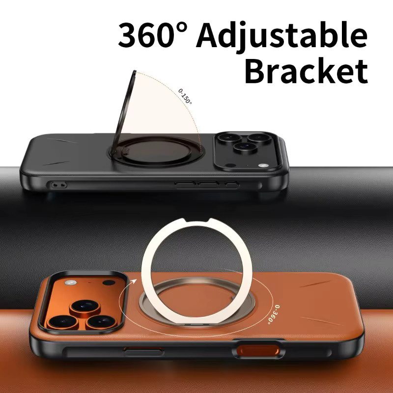 Magnetische iPhone 17 Pro Max Air Schutzhülle aus Leder und Aluminium-Legierung mit 360 Grad Rotation und Wireless Charging Unterstützung in Grau - Bild 5