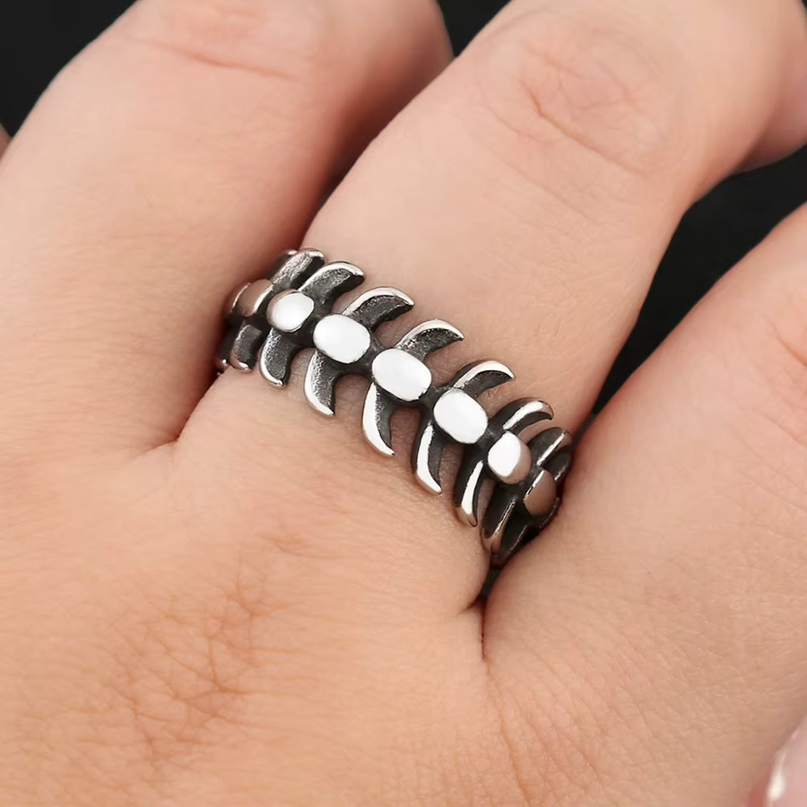 NORTHMAN Ring Edelstahl, Fischgräten, Silber, Unisex, Vintage - Bild 2