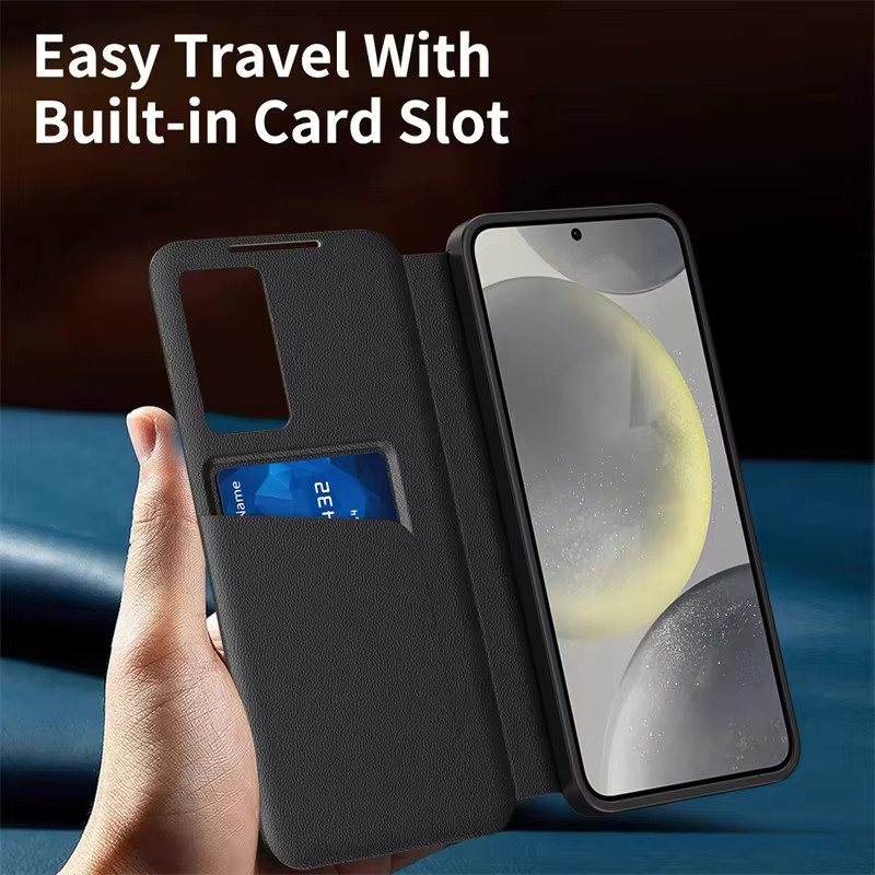 Original Samsung PU-Leder Hülle mit Kartenfach und transparentem Fenster für Galaxy S26 Ultra, S25, S24, S25 Plus und S23 in Schwarz - Bild 3