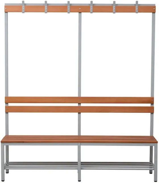 PROREGAL Sitzbank Seal mit Rückenlehne, Hakenleiste und Schuhrost in Braun, H x B x T: 40 x 200 x 40 cm - Bild 1