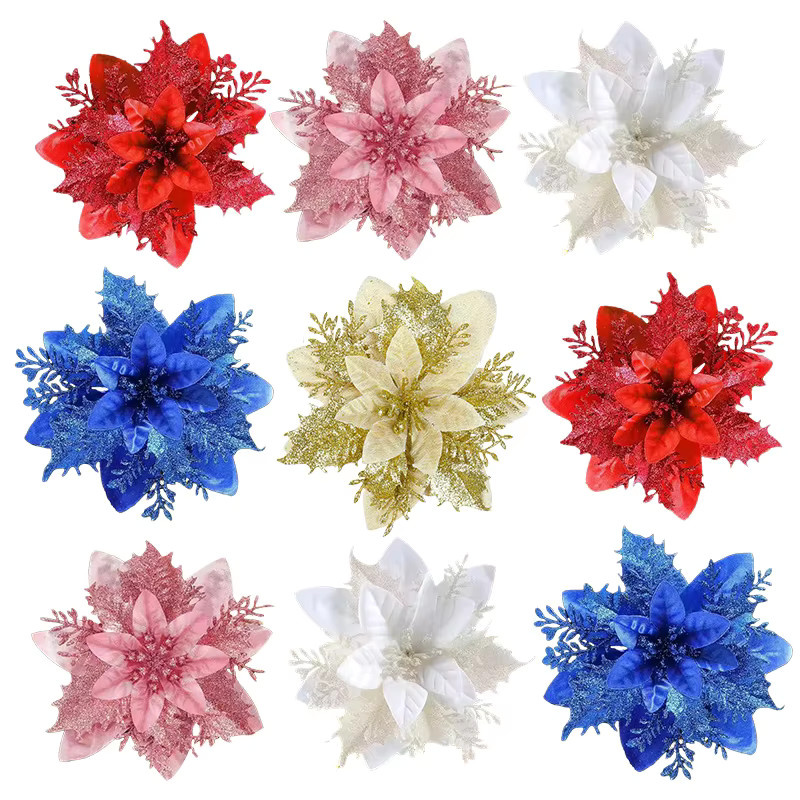 ZQNYCY Weihnachtsblumen-Ornamente aus künstlichen Poinsettia-Blumen in Rot, Rosa und Gold für deine Weihnachtsbaumdekoration und Neujahrsfeier (3 oder 5 Stück) - Bild 4