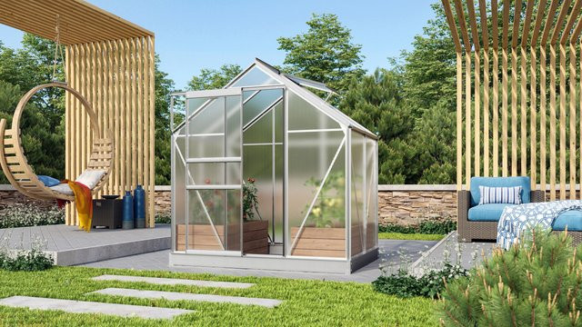 Vitavia Gewächshaus Venus 2500 in Silber mit Aluminiumrahmen und Polycarbonat-Platten, 2,5 m² - Bild 1