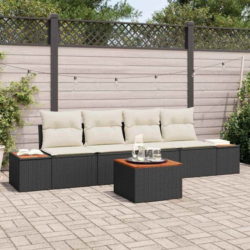 vidaxl Garten-Sofa-Set aus Poly-Rattan mit 5 Kissen in Schwarz - Bild 1
