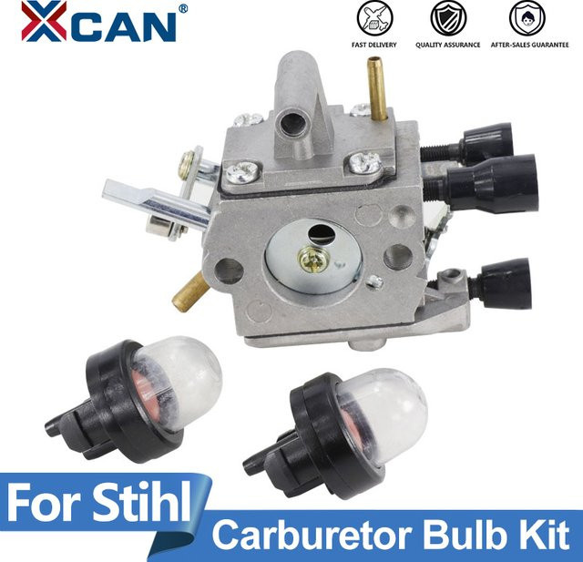 XCAN Vergaser mit Primerbirne für Stihl Rasentrimmer und Freischneider FS120 FS200 FS250 FS300 FS350 FR350 FR450 FR480 in Silber - Bild 1