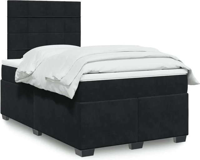 vidaXL Boxspringbett mit Matratze in Schwarz aus Samt mit USB-Ladeport und Unterbettbeleuchtung, B/T: 120 x 190 cm - Bild 1