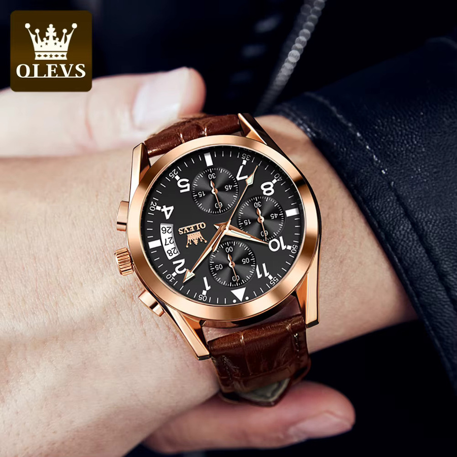 OLEVS Armbanduhr Quarz, Lederband, Blau, Herren - Bild 3