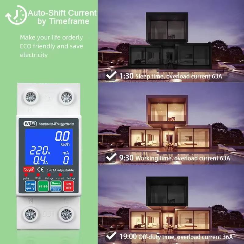 Luxuglow Smart Life PV Smart Leistungsschalter Tuya WLAN MCB mit Stromleckschutz, 63A, 230V, Weiß - Bild 3