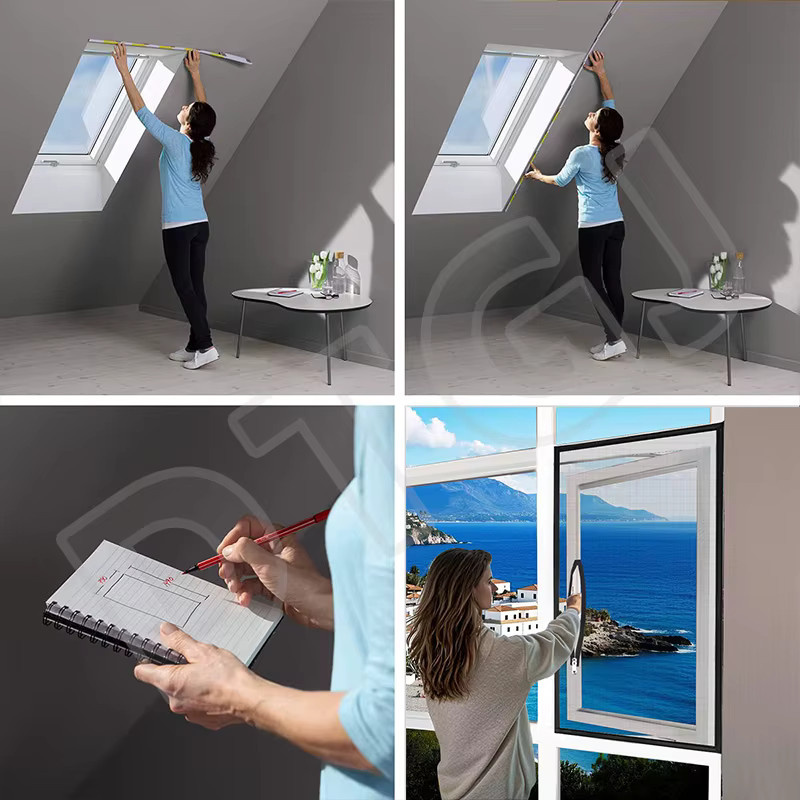 Schwarzes Fenster-Moskitonetz mit Griff und Reißverschluss aus Glasfaser-Tüll für Fenster und Oberlichter - Bild 3