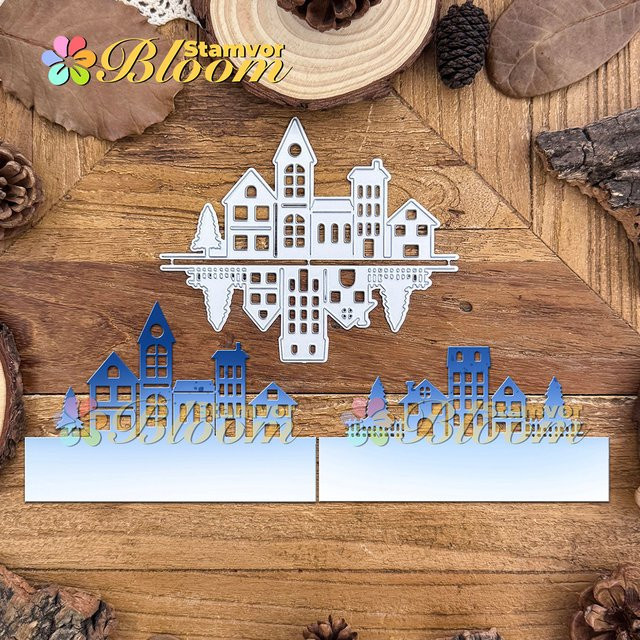 Metall Schneidestanzform Schöne Winter Nacht Haus Schatten für Scrapbooking und Prägung in Silber - Bild 1