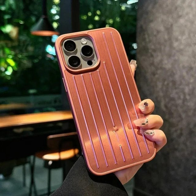 Stilvolle Business Schutzhülle für Apple iPhone in 3D-Streifen-Design, stoßfester Bumper in Pink - Bild 1