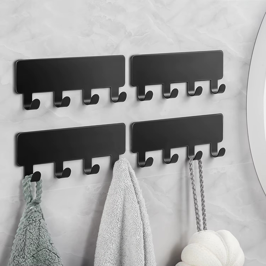 YOCITY Schlüsselhalter aus Metall mit 4 Haken zur Wandmontage, selbstklebend, in Schwarz oder Weiß - Bild 2