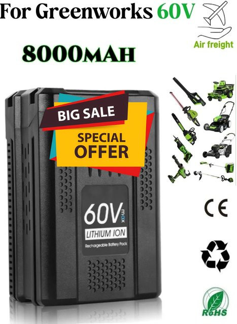 Greenworks 60V Elektrowerkzeug-Akku 8000mAh Schwarz BLF442 CSC404 CSF401 CSF405 82CS27 82CS34 82BH22 82BD250 - Bild 1