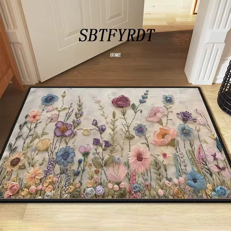 VIKAMA 3D-Willkommens-Fußmatte mit Vintage-Blumen-Design, wetterfest, mehrfarbig, B/T: 60 x 40 cm - Bild 1
