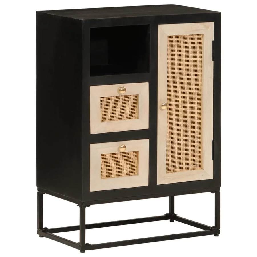 vidaXL Sideboard aus Mango Massivholz und Eisen in Schwarz, B/T/H: 55 x 30 x 76 cm - Bild 2