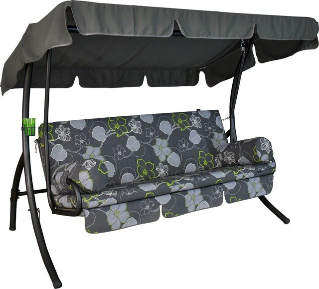 Angerer Hollywoodschaukel Trend Meran 3-Sitzer in Grau-grün mit Blumenmuster, inklusive Sonnenverdeck und Kissen, B/T/H: 240 x 160 x 210 cm - Bild 1