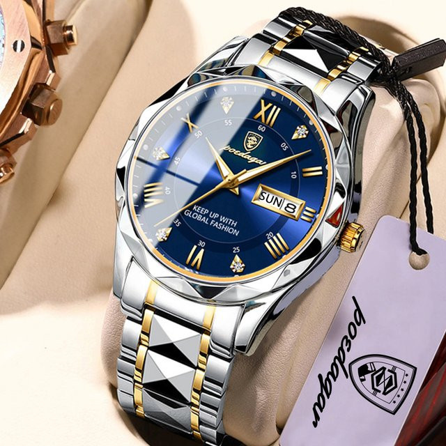 POEDAGAR Armbanduhr Edelstahl, Quarz, Herren, Blau, Silber - Bild 1
